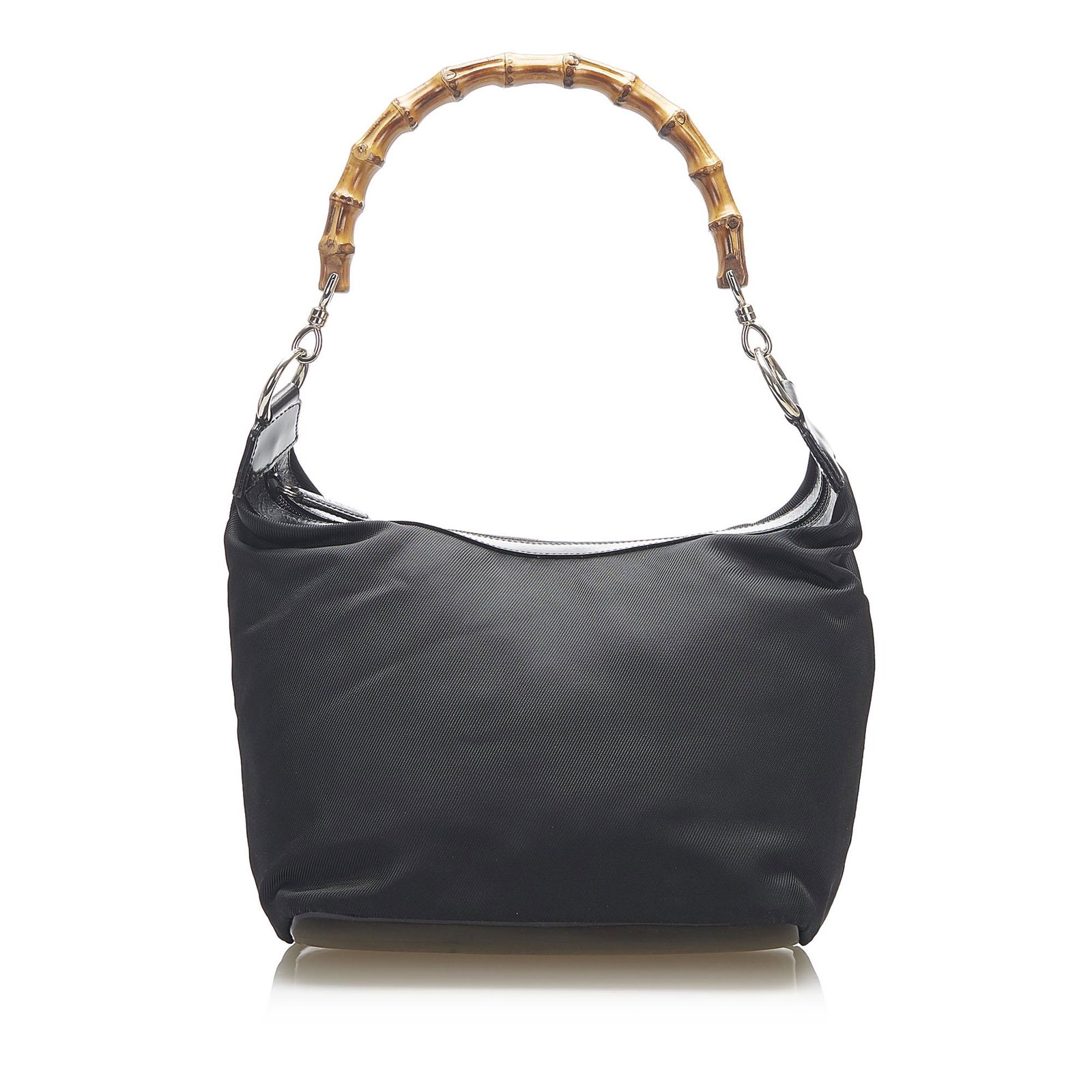 Authentic Gucci Bamboo Canvas Shoulder Bag: This shoulder bag features a canvas body bamboo top handles a top zip closure and an interior zip pocket. Brand: Gucci Model: Bamboo Canvas Shoulder Bag Origin: Italy Category: Bags Color: Black Style