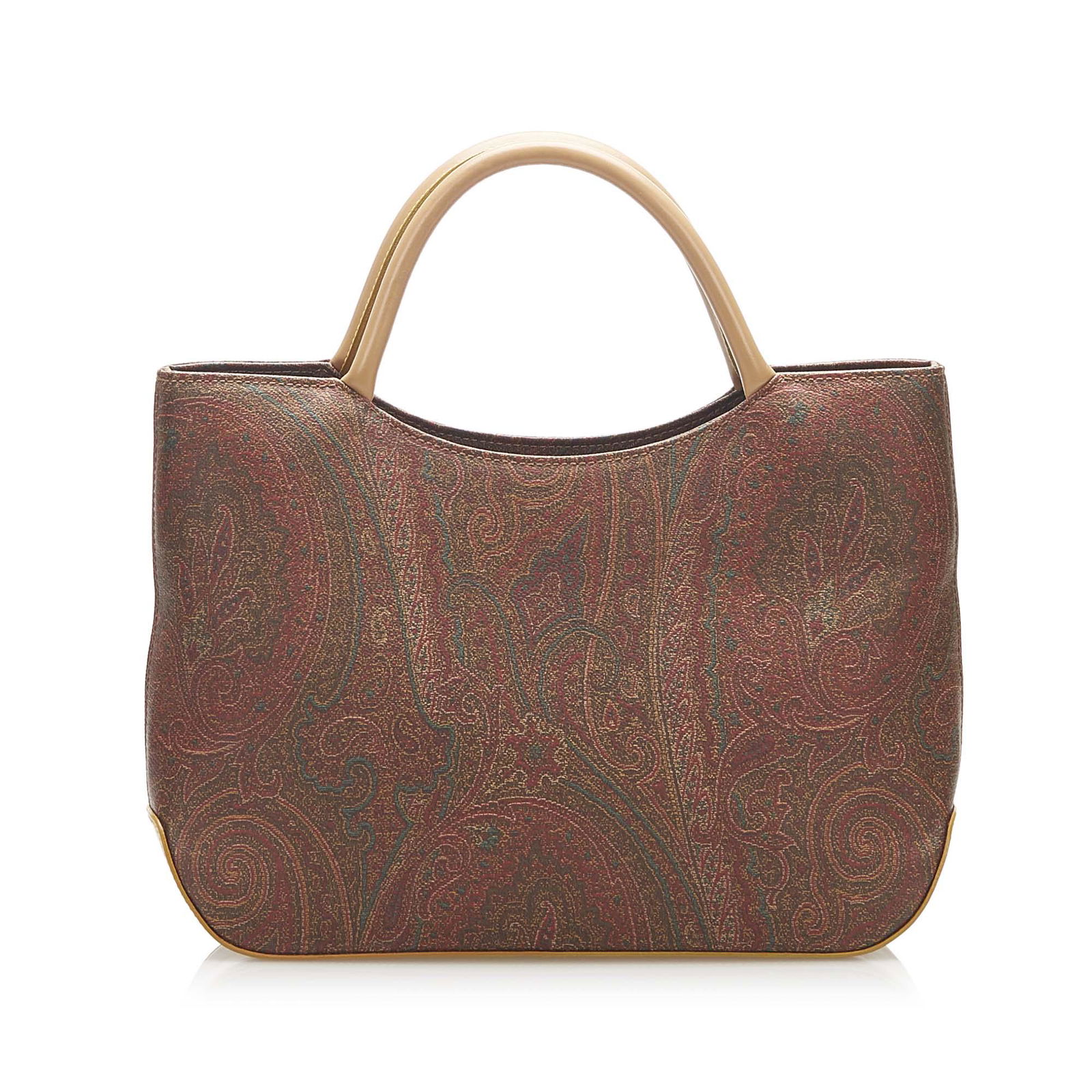 Authentic Etro Paisley Satchel: This satchel features a printed coated canvas body with leather trim rolled leather handles a detachable flat leather strap a top zip closure and an interior zip pocket. Brand: Etro Model: Paisley Sat