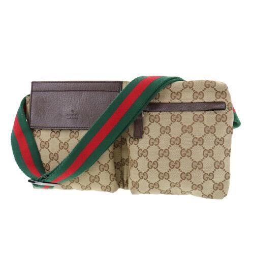 Authentic GUCCI Original GG Web stripe Fanny Pack Brown: Size: Medium Bag Depth: 0.7 Country/Region of Manufacture: Italy Strap Drop: 9.8 Style: Funny pack Bag Length: 11.4 Bag Height: 6.2 Hardware Color: Black Silver Product Line: Gucci Fanny Pack Handle/S