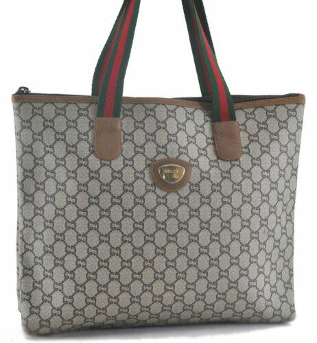 Authentic GUCCI GG Plus Web Sherry Line Shoulder Tote: Brand: GUCCI Style: Tote Bag Country/Region of Manufacture: Italy Type: Tote Bag Bag Length: 14.6inches (37cm) Department: Women Bag Height: 12.2inches (31cm) Material: PVC Bag Depth: 3.3inches (8.5cm