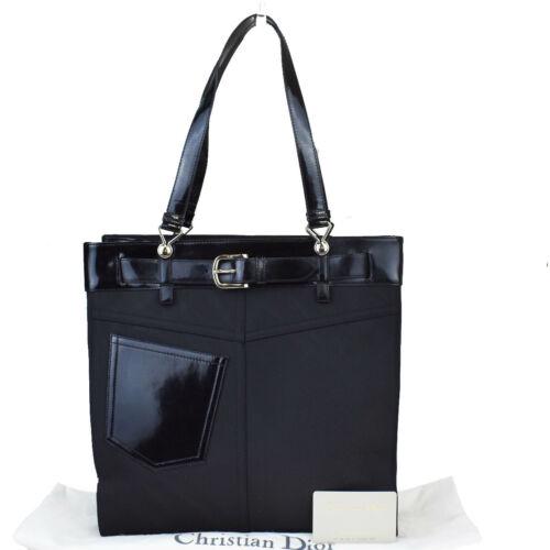 Authentic Christian Dior Logo Shoulder Tote Bag Nylon: Brand: Christian Dior Material: Nylon Patent Leather Size: Medium Bag Width: 12.2 Color: Black Bag Height: 12.6 Department: Women Bag Depth: 4.7 Style: Shoulder bag All Bidhaus items come with a 100%