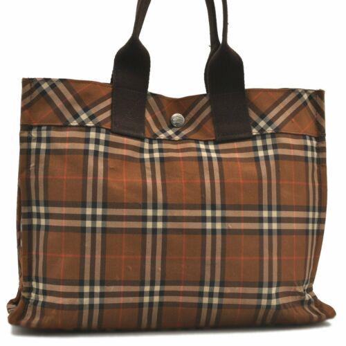 Authentic Burberrys BLUE LABEL Check Hand Bag Nylon: Brand: Burberrys Bag Height: 10inches (25.5cm) Material: Nylon Bag Depth: 3inches (7.5cm) Style: Hand Bag MPN: Does not apply Color: Brown Bag Length: 13.8inches (35cm) Department: Women Handle Drop: