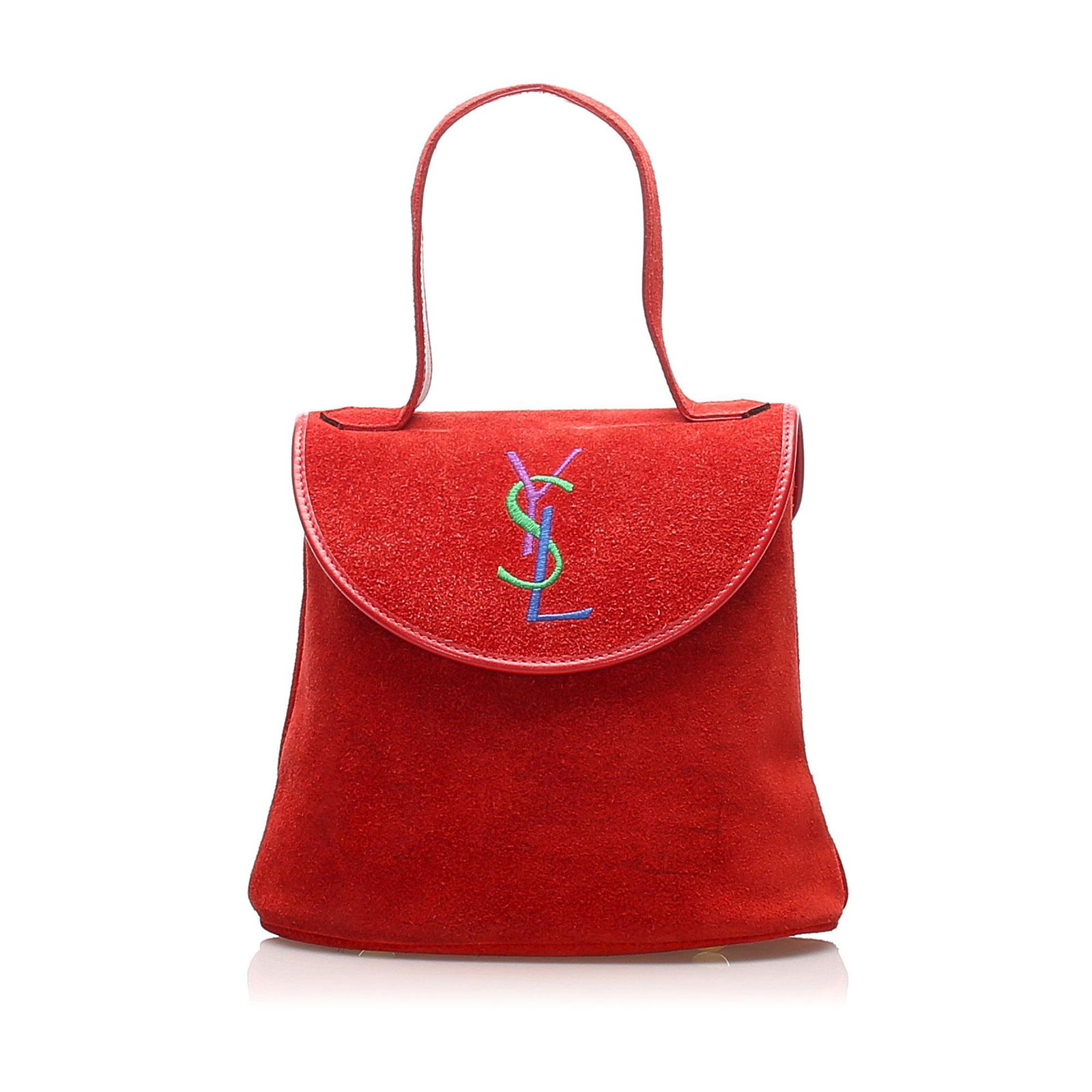 Authentic YSL Monogram Suede Tote Bag: This tote features a suede leather body flat leather handles an open top and an interior zip pocket. Brand: YSL Model: Monogram Suede Tote Bag Origin: France Category: Bags Color: Red Style: Others Ma