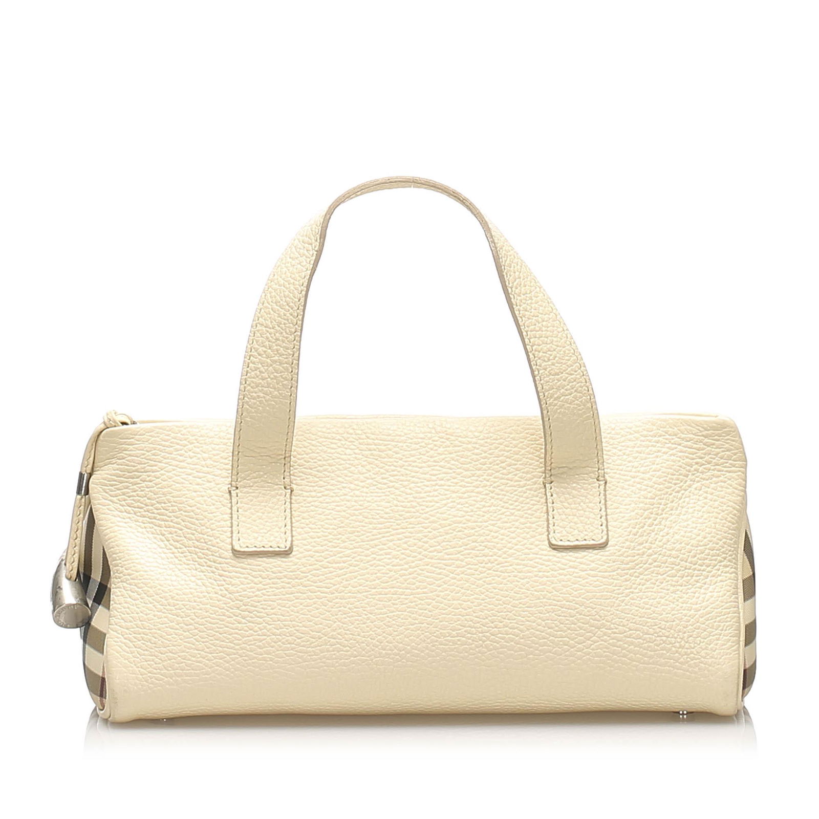 Authentic Burberry Leather Handbag: This handbag features a leather body flat leather straps a top zip closure and interior zip and slip pockets. Brand: Burberry Model: Leather Handbag Origin: United Kingdom Category: Bags Color: White