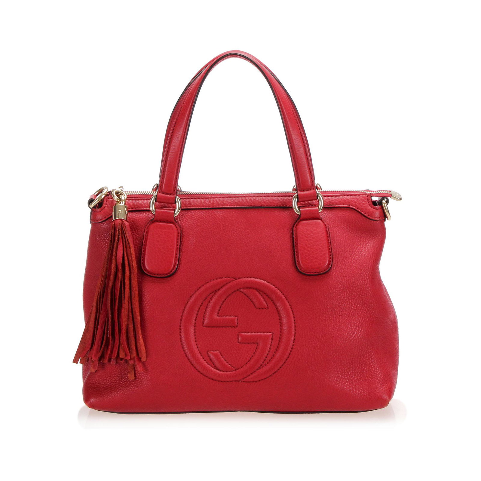 Authentic Gucci Soho Working Leather Satchel: This Soho Working Satchel features a leather body flat leather handles a detachable strap a top zip closure with tassel detail and an interior slip pockets. Brand: Gucci Model: Soho Working Leather Sa