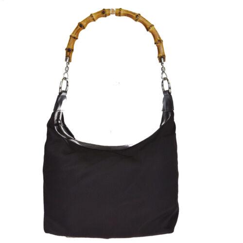 Authentic Gucci Bamboo Nylon Leather Shoulder Bag Brown: Brand: Gucci Pattern: Plain Material: Nylon Leather Closure: Zipper Style: Shoulder bag Country/Region of Manufacture: Italy Color: Brown Personalized: No Department: Women Year Manufactured: Pre-1920