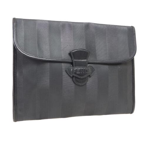 Authentic FENDI Pequin Pattern Clutch Hand Bag A11608: Size: Medium Features: Inner Pockets Accents: Logo Color: Black Model: Clutch Bag MPN: Does not apply Country/Region of Manufacture: Italy Closure: Flap Department: Women Occasion: Business Casual Sty