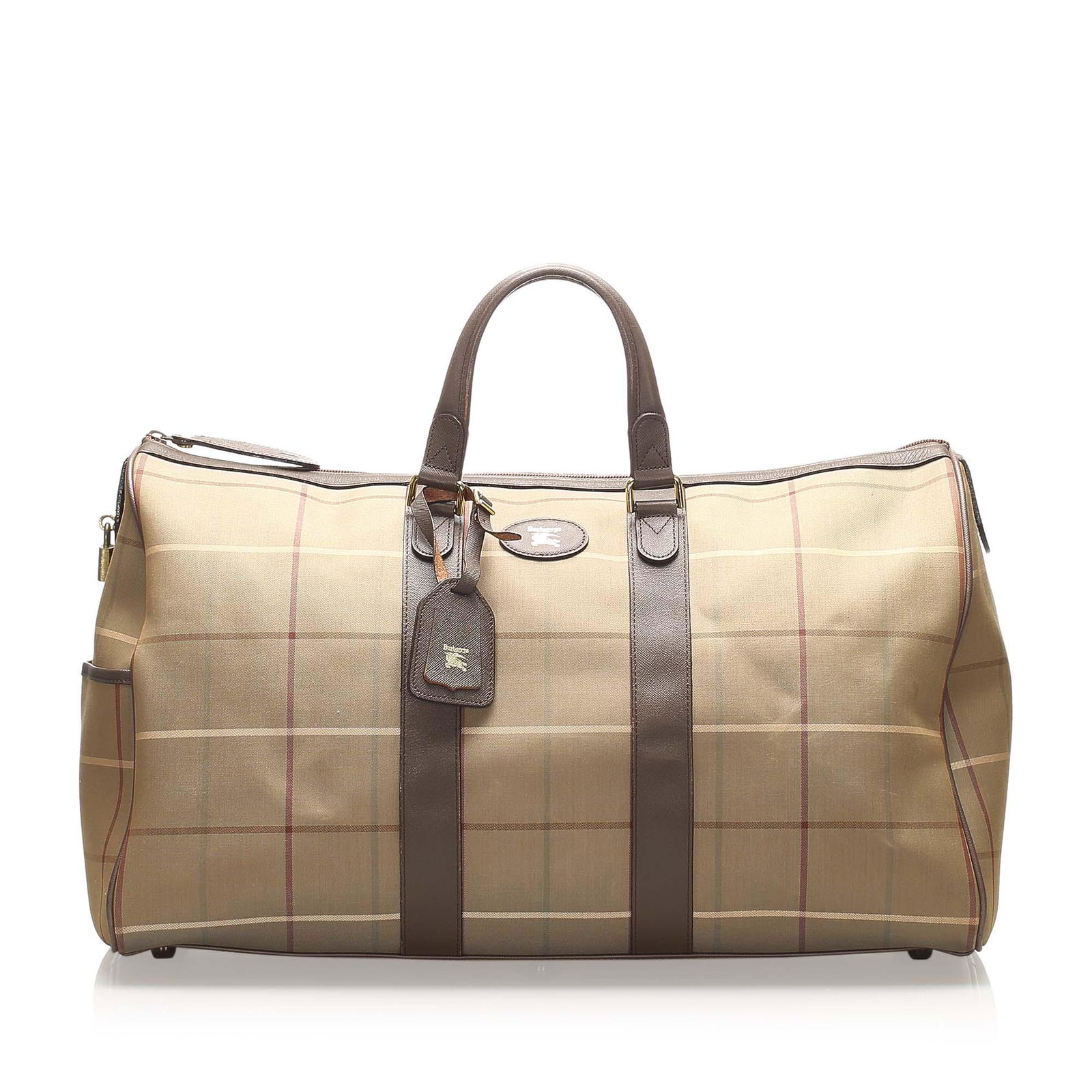Authentic Burberry Plaid Canvas Duffle Bag: This duffle bag features a canvas body with leather trim rolled leather handles and a top zip closure. Brand: Burberry Model: Plaid Canvas Duffle Bag Origin: United Kingdom Category: Bags Color: Brown