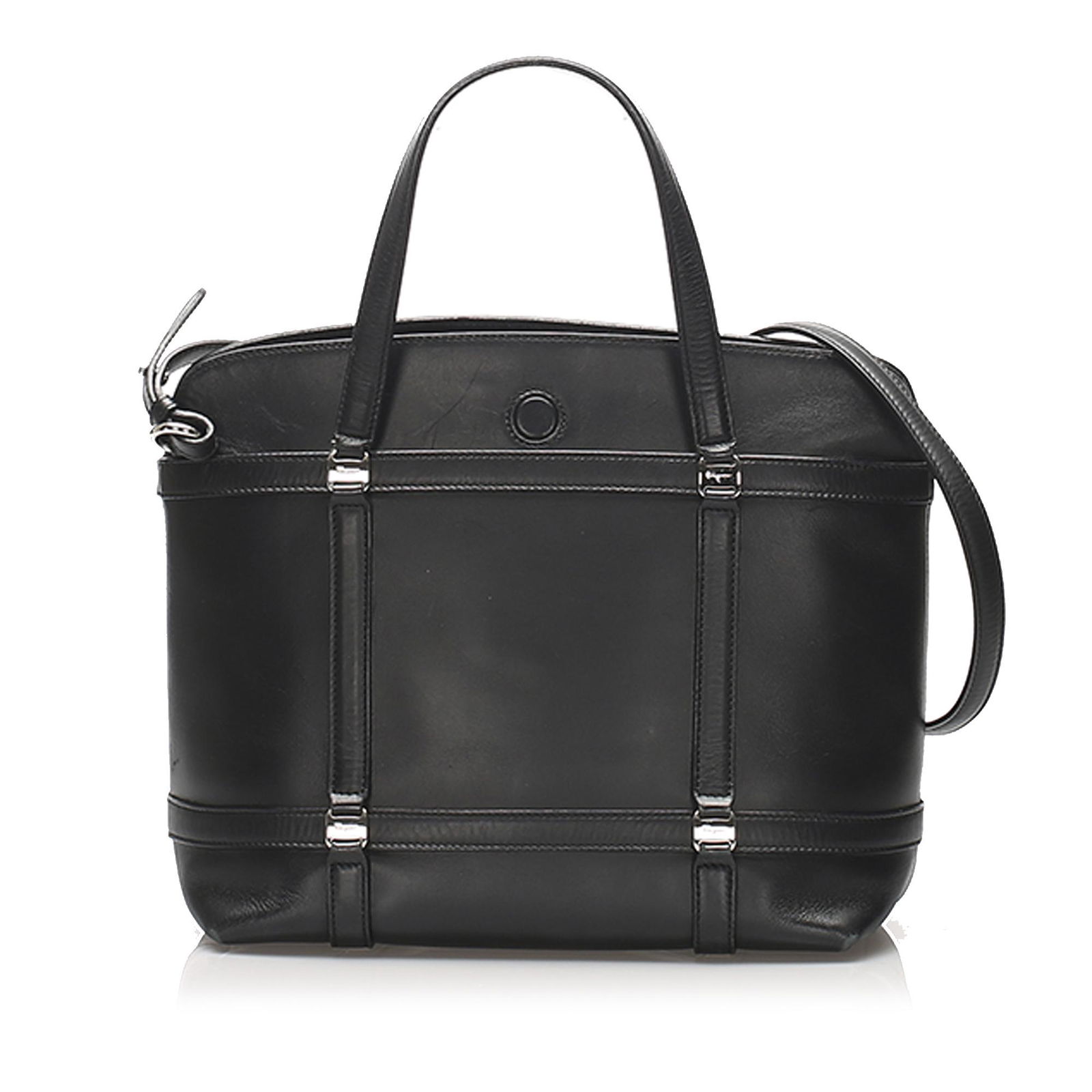 Authentic Ferragamo Vara Leather Satchel: This satchel features a leather body flat leather handles a detachable strap a top zip closure and an interior zip pocket. Brand: Ferragamo Model: Vara Leather Satchel Origin: Italy Category: Bags Col