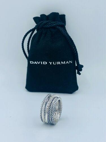 David Yurman Sterling Silver Diamond Crossover Cable: Style: Band Lot: No Secondary Stone: Diamond Gender: Female Ring Shape: Crossover Metal: Sterling Silver Jewelry Type: Ring Brand: David Yurman Main Stone: Diamond Ring Size: 6 All Bidhaus items come 