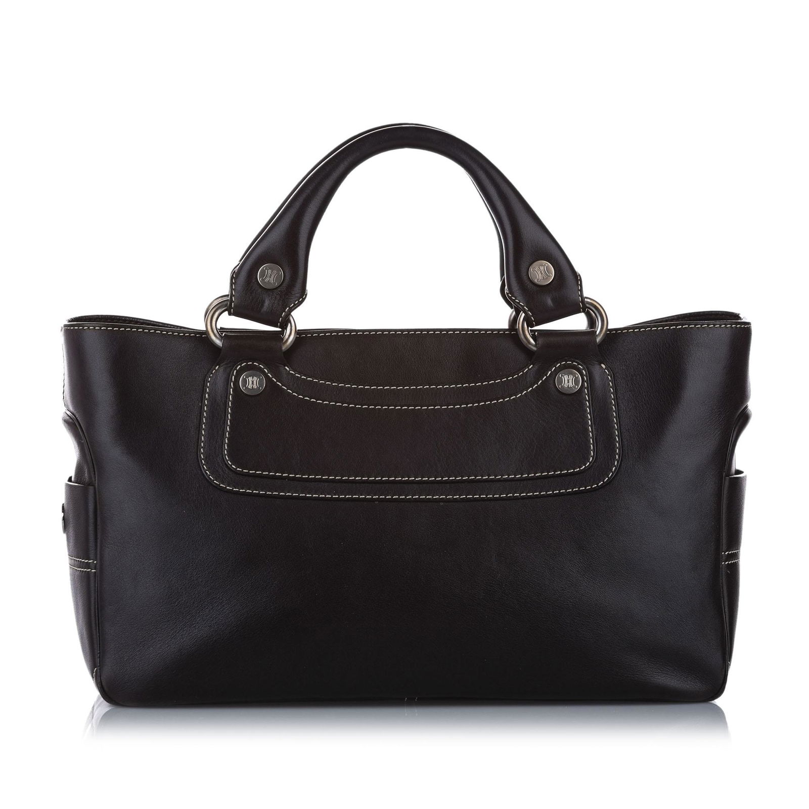 Authentic Celine Boogie Leather Handbag: The Boogie features a leather body exterior side slip pockets rolled leather handles an open top an interior zip compartment and an interior slip pocket. Brand: Celine Model: Boogie Leather Handbag Or