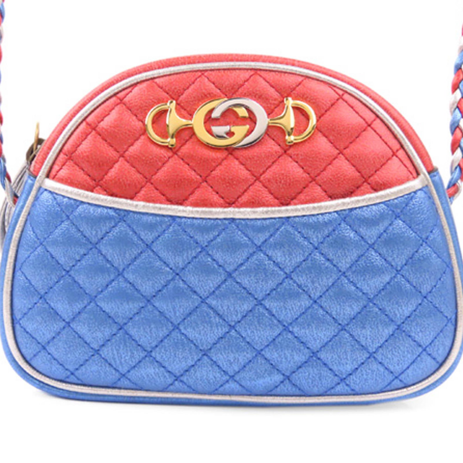 Authentic Gucci Trapuntata Leather Crossbody Bag: The Trapuntata features a quilted metallic leather body a braided leather strap a top zip closure an exterior slip pocket and interior slip pockets. Brand: Gucci Model: Trapuntata Leather Crossbody Ba