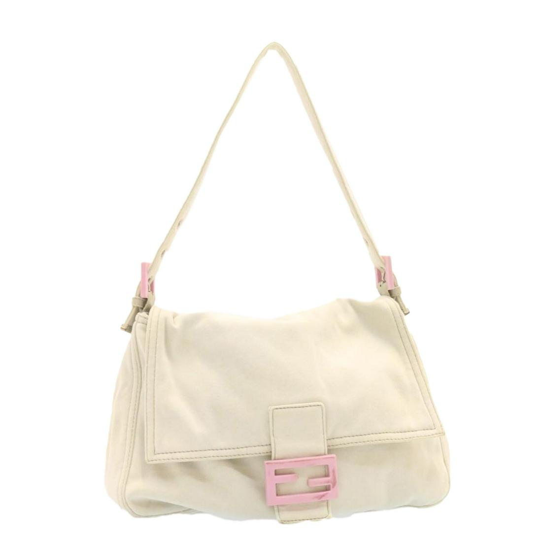 Authentic FENDI Mamma Baguette Shoulder Bag White Pink: Brand: FENDI Style: Shoulder Bag Material: Cotton Color: White Made In: Italy Size (Inches): W11.81 x H7.87 x D4.72inch / Shoulder Drop 5.51-7.87inch(Approx) Exterior Condition: Cotton : lose shape ru