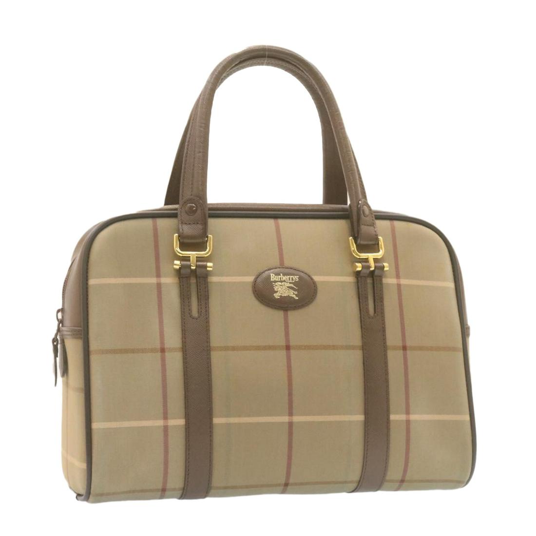 Authentic BURBERRYS Nova Check Hand Bag Khaki Canvas: Brand: BURBERRYS Style: Hand Bag Material: Canvas Color: Khaki Made In: - Size (Inches): W12.2 x H9.44 x D5.11inch(Approx) Exterior Condition: Canvas : rubbing stain Leather : rubbing Handle : rubbing