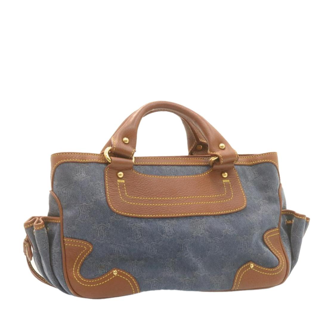 Authentic CELINE Macadam Hand Bag Blue Brown Canvas: Brand: CELINE Style: Shoulder Bag Material: Leather Color: Blue Made In: - Size (Inches): W14.17 x H7.87 x D5.51inch(Approx) Exterior Condition: Canvas : rubbing Leather : slightly rubbing Handle : sl
