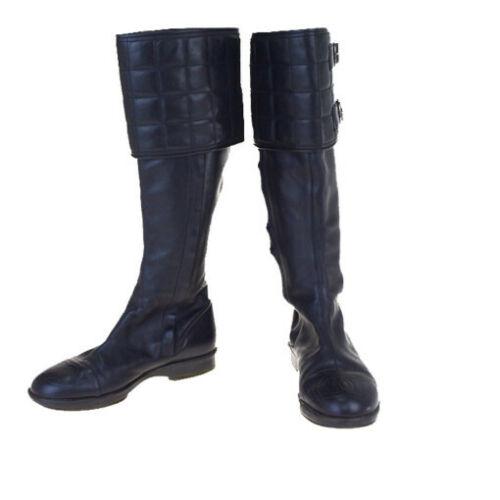 Authentic Chanel Boots (Black) Chocolate bar: Brand: Chanel Vintage: No Style: Boots Heel Height: Med (1 3/4 in. to 2 3/4 in.) "US Shoe Size (Womens): 6 Country/Region of Manufacture: Unknown" Color: Black Handmade: Yes Upper Material: Leather Ye