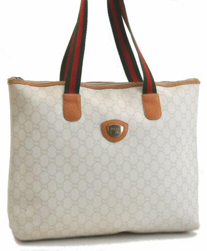 Authentic GUCCI GG Plus Web Sherry Line Shoulder Tote: Brand: GUCCI Bag Height: 11.8inches (30cm) Material: PVC Bag Depth: 3.5inches (9cm) Style: Tote Bag MPN: Does not apply Color: White Bag Length: 14.6inches (37cm) Department: Women Handle Drop: 9.1inc