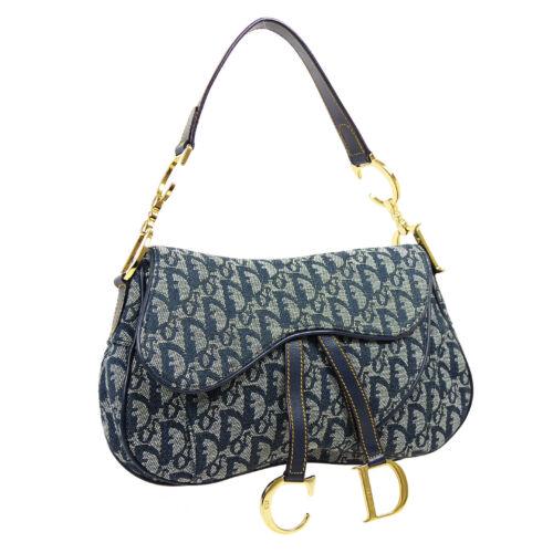 Authentic Christian Dior Trotter Saddle Hand Bag RU1001: Size: Medium Pattern: Trotter Accents: Logo Features: Bag Charm Pockets Model: Trotter Saddle Color: Navy Gray Country/Region of Manufacture: Italy MPN: Does not apply Department: Women Closure: Velcr