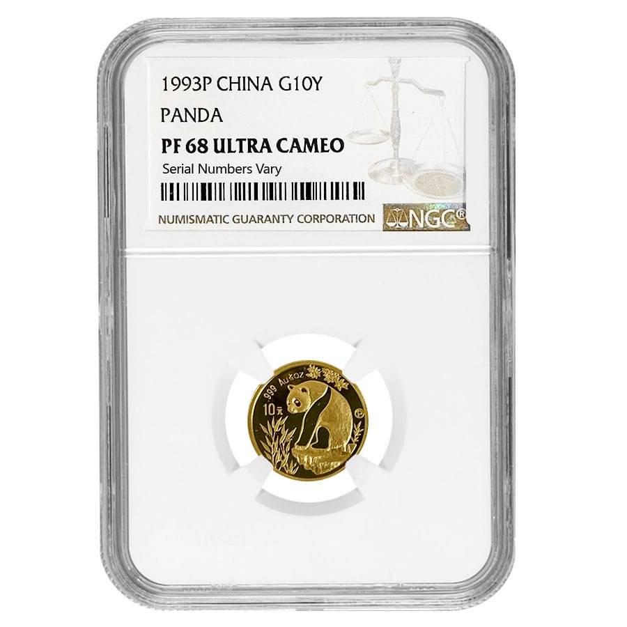 1993 P 1/10 oz Chinese Proof Gold Panda 10 Yuan NGC PF: You are bidding on the total lot which includes 1 of the following item: 1993 P 1/10 oz Chinese Proof Gold Panda 10 Yuan NGC PF 68 UCAM This 1993 P 1/10 oz Chinese Proof Gold Panda 10 Yuan NGC PF 68 i