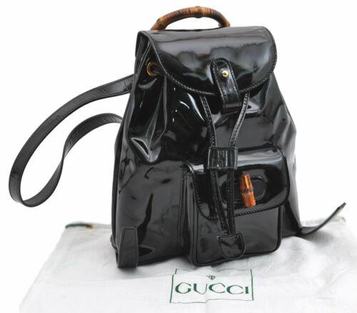 Authentic GUCCI Bamboo Backpack Enamel Black: Model: A 7933 Color: Black Country/Region of Manufacture: Italy MPN: Does not apply Department: Women Brand: GUCCI Style: Backpack Bag Depth: 2.8inches (7cm) Bag Height: 9.1inches (23cm) Serial Number