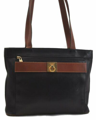 Authentic CELINE Shoulder Tote Bag Leather Black Brown: Brand: CELINE Bag Height: 10.6inches (27cm) Material: Leather Bag Depth: 3.7inches (9.5cm) Style: Shoulder Bag MPN: Does not apply Color: Black Serial Number: M08 Department: Women Bag Length: 13.8inc