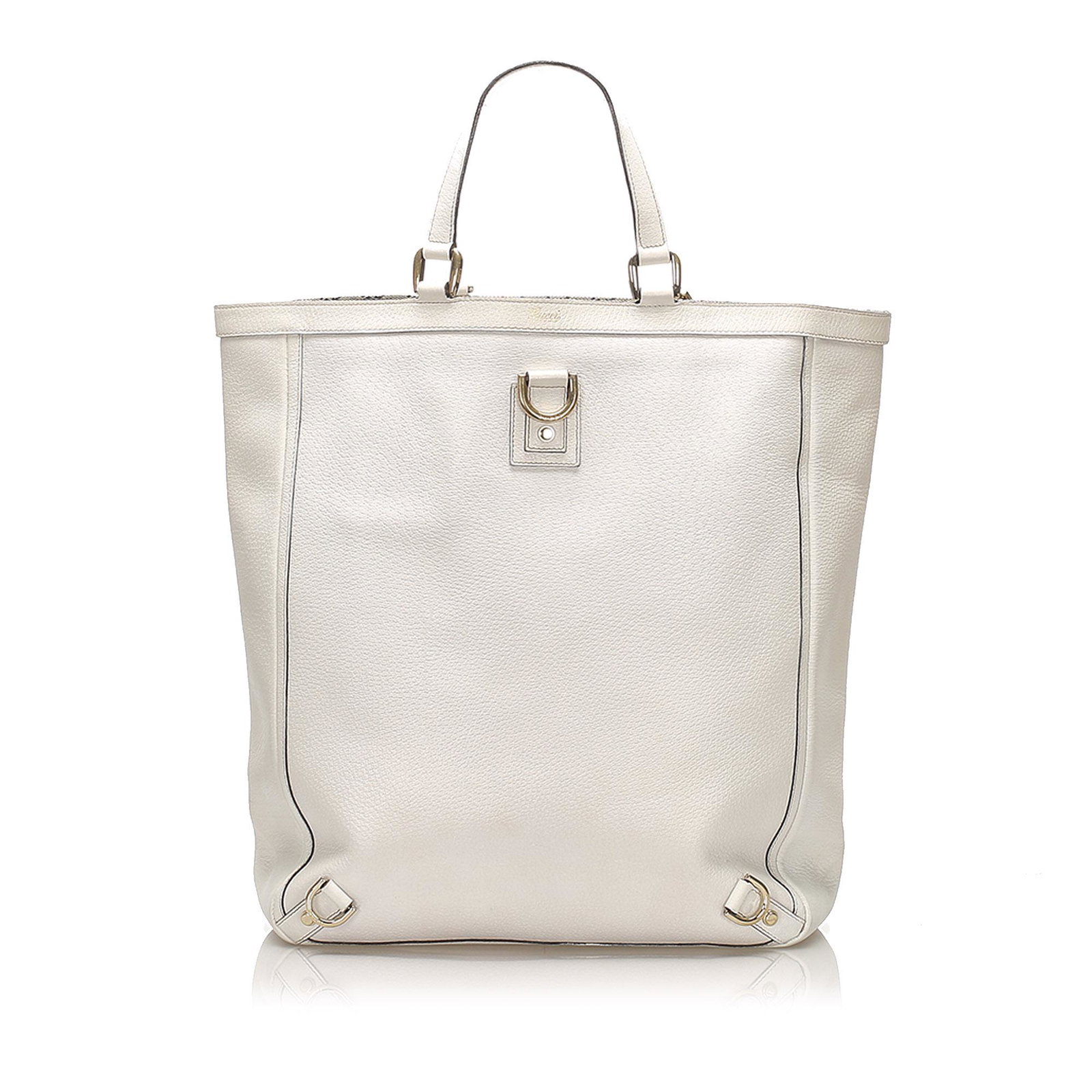 Authentic Gucci Abbey D-Ring Leather Tote Bag: This item qualifies for FREE DOMESTIC SHIPPING to customers in the USA The Abbey tote features a leather body flat leather handles an open top and an interior zip and slip pockets. Brand: Gucci Model: