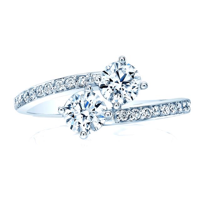 2 Stone Diamond Bypass Ring In 14k White Gold (1 Ct.: Classic In Design, This 2 Stone Diamond (h-i Vs 1.00 Ctw) Ring Showcases 2 Brilliant Round Center Stones Beautifully Highlighted By Round Diamond Side Stones Mounted In An Elegant 14k White Gold Setti
