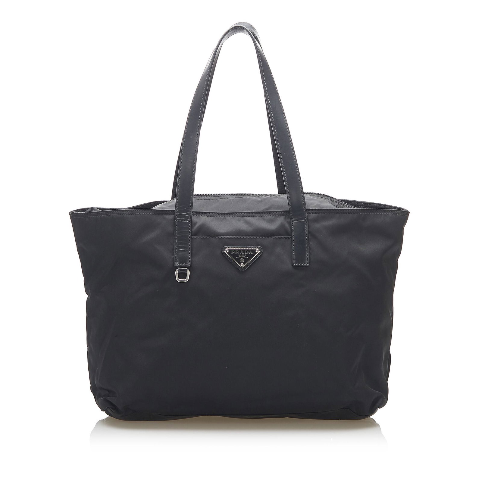 Authentic Prada Tessuto Tote Bag: This item qualifies for FREE DOMESTIC SHIPPING to customers in the USA This handbag features a nylon body a flat handles a top zip closure and an interior zip pocket. Brand: Prada Model: Tessuto Tote 