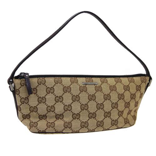 Authentic GUCCI GG Pattern Hand Bag: This item qualifies for FREE DOMESTIC SHIPPING to customers in the USA Size: Small Material: Canvas Leather Accents: Logo Pattern: GG Model: Hand Bag Color: Beige Dark Brown Country/Region of Manufact