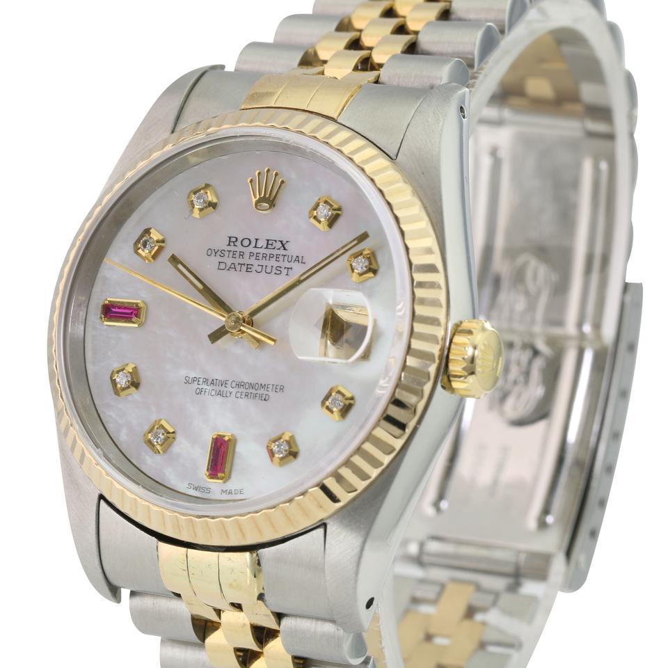 Authentic Rolex Datejust 36mm Jubilee: This item qualifies for FREE DOMESTIC SHIPPING for customers in the USA Details Brand: Rolex Condition: Pre-owned Excellent Model: Datejust Specifications Case Diameter: 36mm Case Material: Sta
