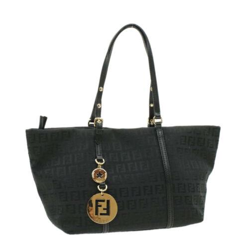 Authentic FENDI Zucchino Canvas Hand Bag Black: This item qualifies for FREE DOMESTIC SHIPPING to customers in the USA Size: W24 x H17 x D13cm / Max Handle Drop 16cm(Approx) Material: Canvas Country/Region of Manufacture: Italy Color: Black Departm