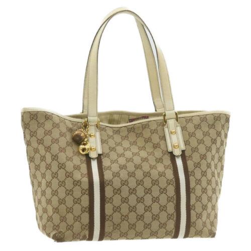 Authentic GUCCI Sherry Line GG Canvas Tote Bag Brown: This item qualifies for FREE DOMESTIC SHIPPING to customers in the USA Brand: GUCCI Size: W31.5 x H26 x D16cm(Approx) Color: Brown Country/Region of Manufacture: Italy Material: Canvas Type: unknown S
