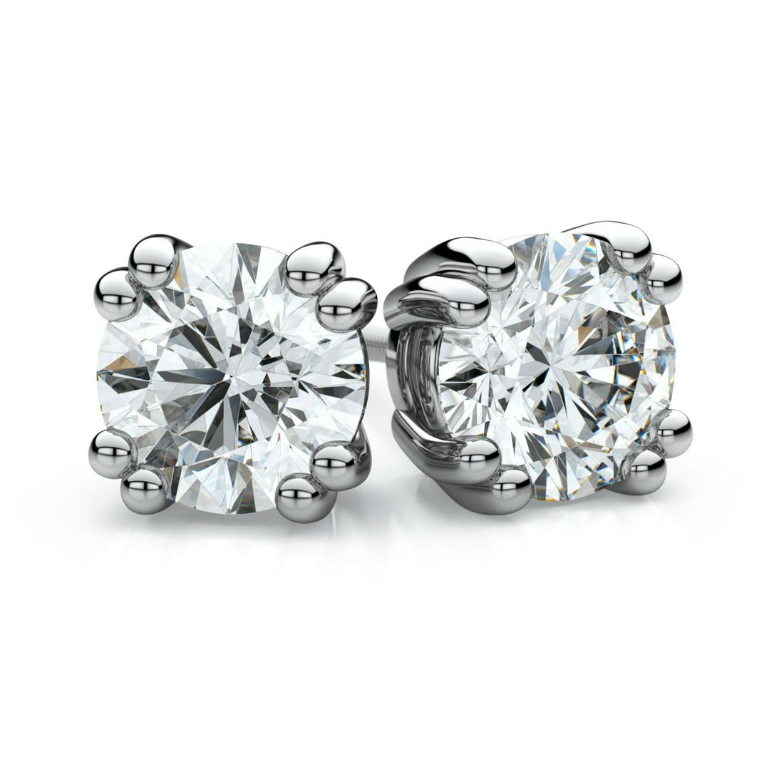 18k White Gold Double Prong Round Diamond Stud Earrings: This item qualifies for FREE DOMESTIC SHIPPING to customers in the USA These Enchanting Diamond Stud Earrings Come Set In 18k White Gold Metal With A Double Prong Setting And Breathtaking Round Diamon