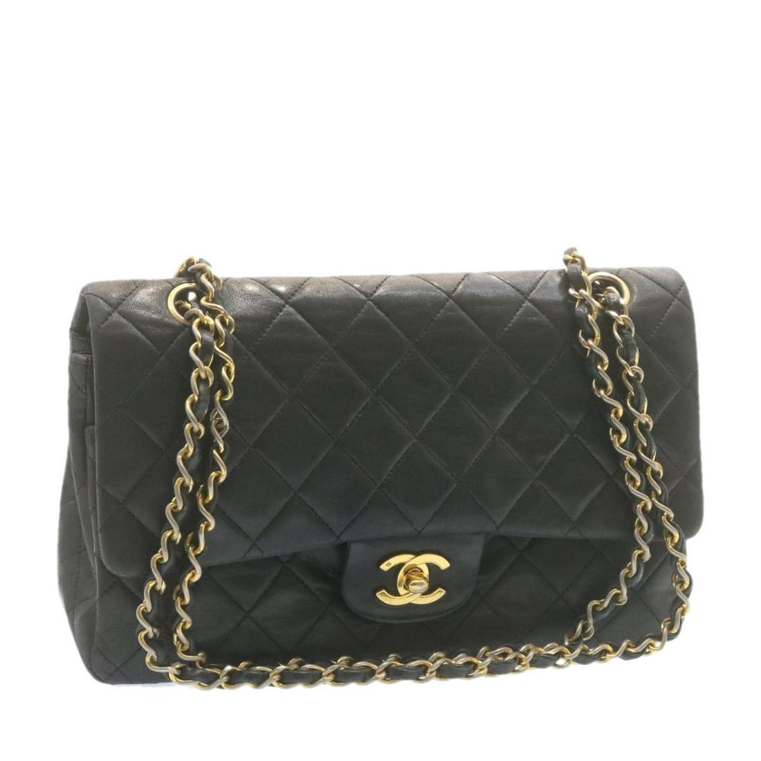 Authentic CHANEL Lamb Skin Matelasse 25 Double Flap: This item qualifies for FREE DOMESTIC SHIPPING to customers in the USA Brand: CHANEL Style: Shoulder Bag Material: Suede Color: Black Made In: France Size (Inches): W9.84 x H6.29 x D2.75inch / Shoulde