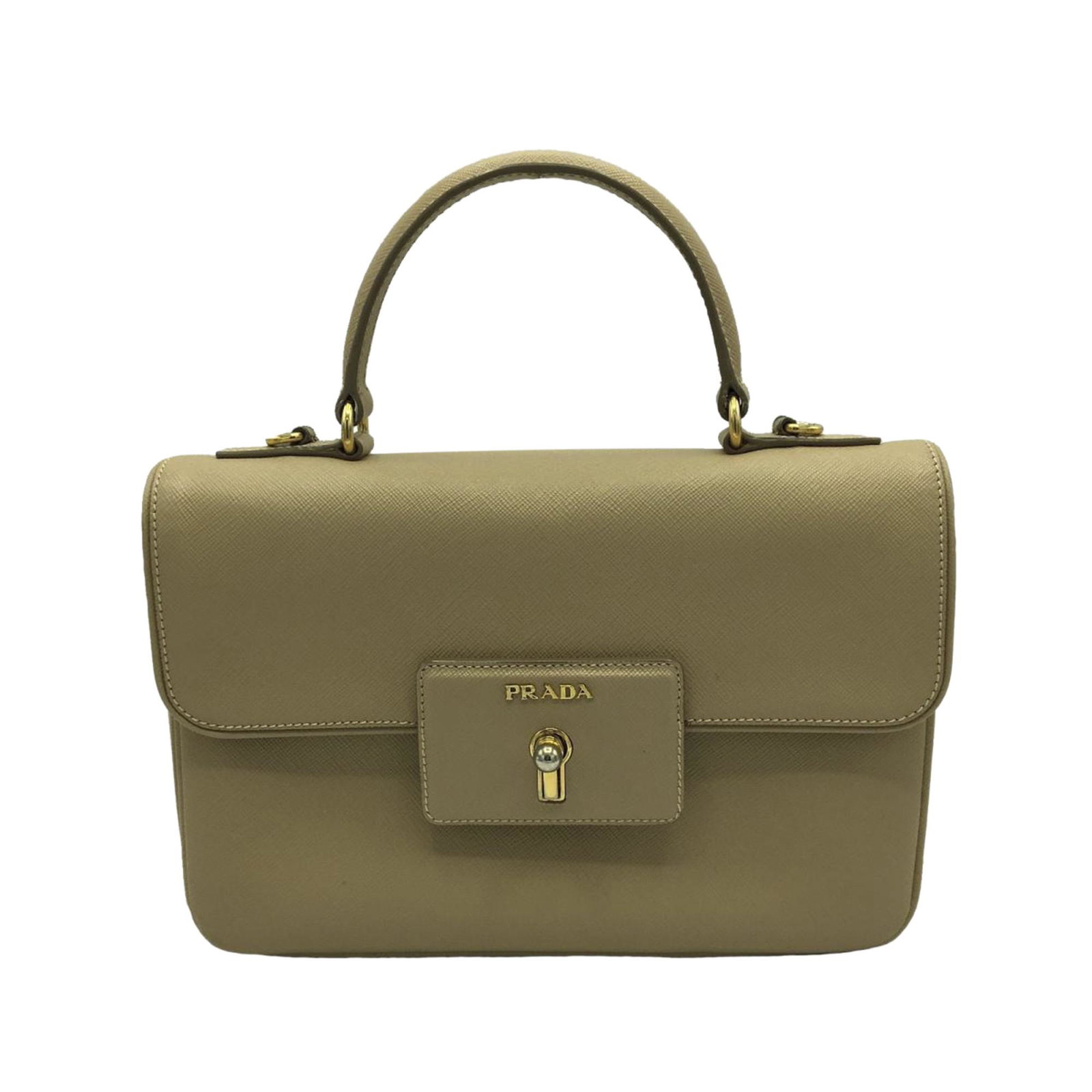 Authentic Prada Saffiano Satchel: This item qualifies for FREE DOMESTIC SHIPPING to customers in the USA This satchel features a leather body an exterior back slip pocket a flat top handle a detachable flat strap a front flap with tur