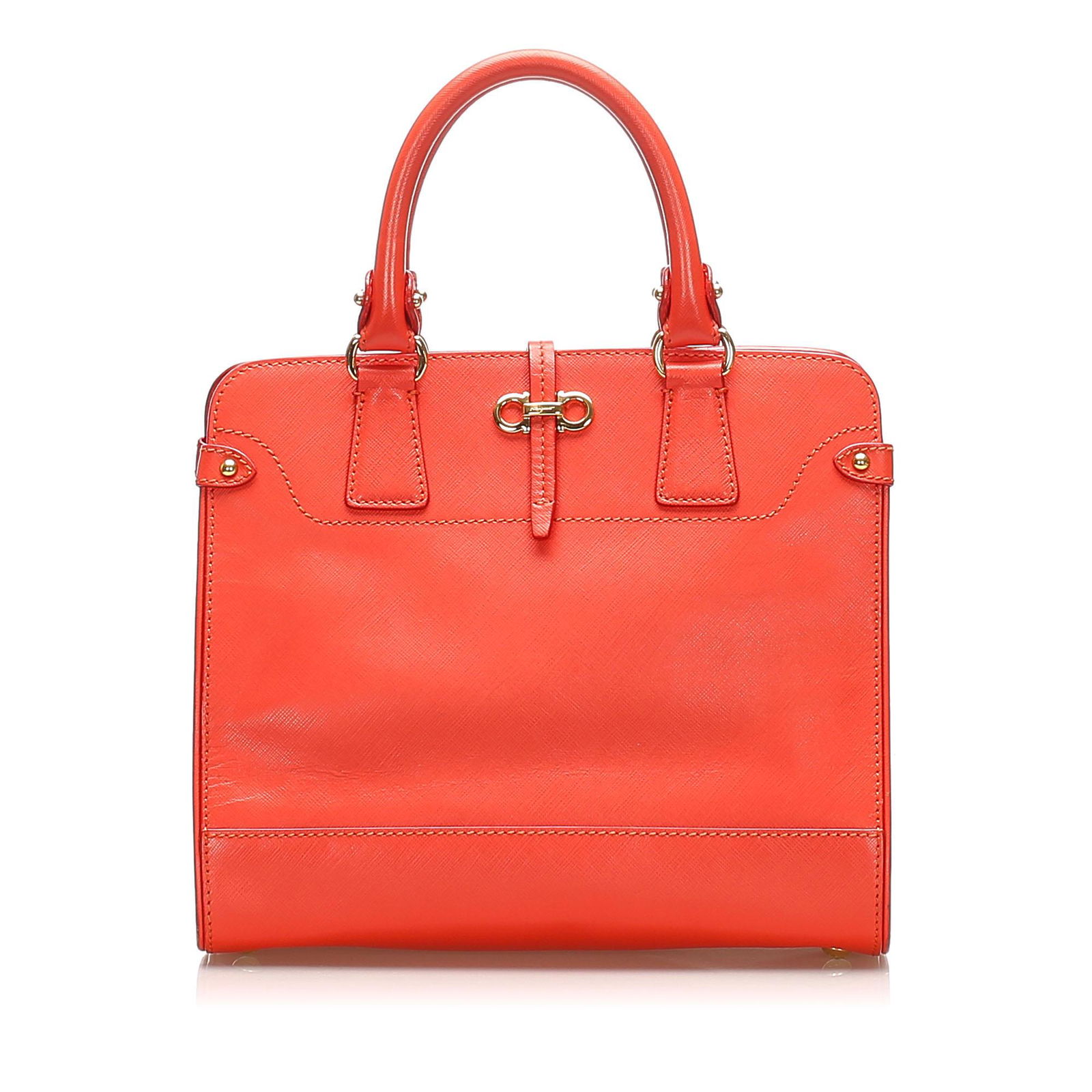 Authentic Ferragamo Gancini Beky Leather Handbag: This item qualifies for FREE DOMESTIC SHIPPING to customers in the USA The Beky handbag features a leather body rolled leather handles a top zip closure and an interior zip and slip pockets. Brand: Fe