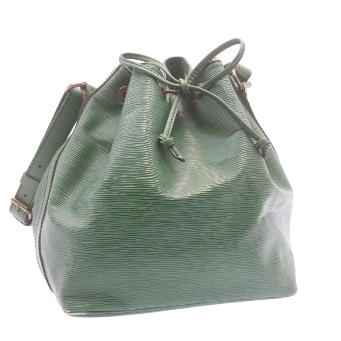 Authentic LOUIS VUITTON Epi Petit Noe Shoulder Bag: This item qualifies for FREE DOMESTIC SHIPPING to customers in the USA Brand: LOUIS VUITTON Style: Shoulder Bag Material: Epi Leather Color: Green Made In: France Size (Inches): W9.8 x H10.6 x D7.4"(A