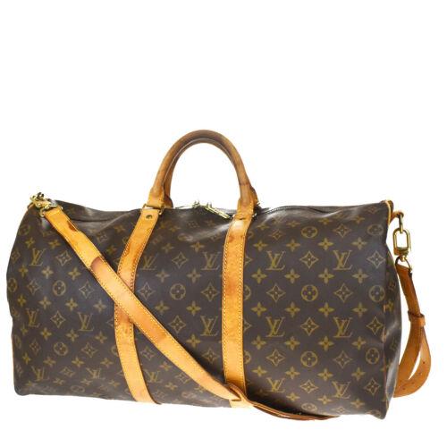 Authentic AUTH LOUIS VUITTON KEEPALL 50 BANDOULIERE: This item qualifies for FREE DOMESTIC SHIPPING to customers in the USA Brand: Louis Vuitton Size: Extra Large Material: Monogram Leather Bag Width: 19.7 Style: Shoulder Hand bag Bag Height: 10.6 Color