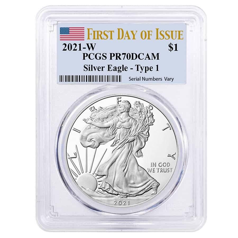 2021-W 1 oz Proof Silver American Eagle PCGS PF 70 DCAM: You are bidding on the total lot which includes 1 of the following item: 2021-W 1 oz Proof Silver American Eagle PCGS PF 70 DCAM FDOI The 2021 Proof Silver Eagles are now available for purchase from B