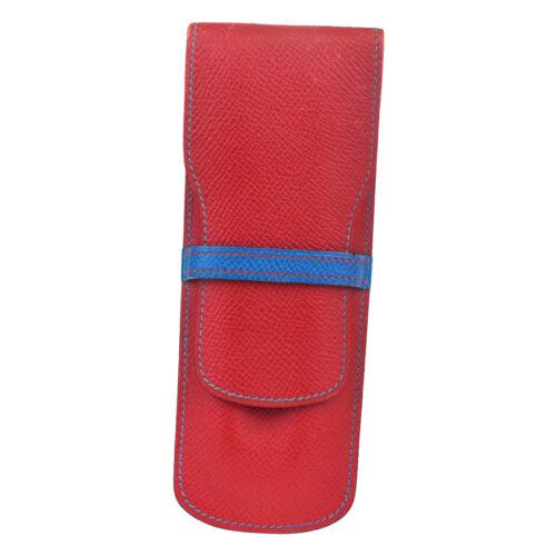 Authentic HERMES Logo PEN CASE Leather Red Blue Made: This item qualifies for FREE DOMESTIC SHIPPING to customers in the USA Brand: HERMES Size: Mini Material: Leather Bag Width: 2.4 Style: Pen Case Bag Height: 6.3 Color: Red Blue Bag Depth: 0.6 Departme