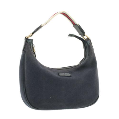 Authentic GUCCI Sherry Line Canvas Shoulder Bag Navy: This item qualifies for FREE DOMESTIC SHIPPING to customers in the USA Size: W25 x H14 x D5cm / Shoulder Drop 16cm(Approx) Material: PVC Leather Country/Region of Manufacture: Italy Color: Navy Depart