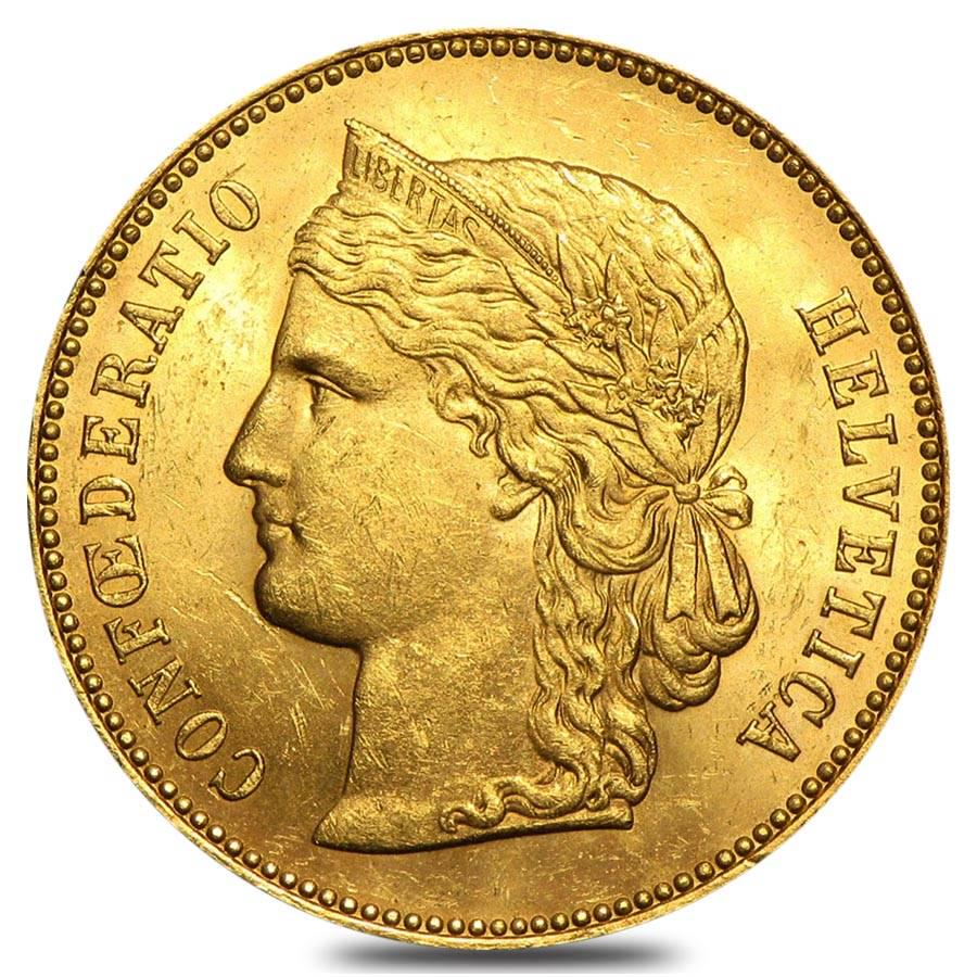 20 Francs Swiss Helvetica Gold Coin Avg Circ AGW .1867: This item qualifies for FREE DOMESTIC SHIPPING to customers in the USA You are bidding on the total lot which includes 1 of the following item: 20 Francs Swiss Helvetica Gold Coin Avg Circ AGW .1867 o