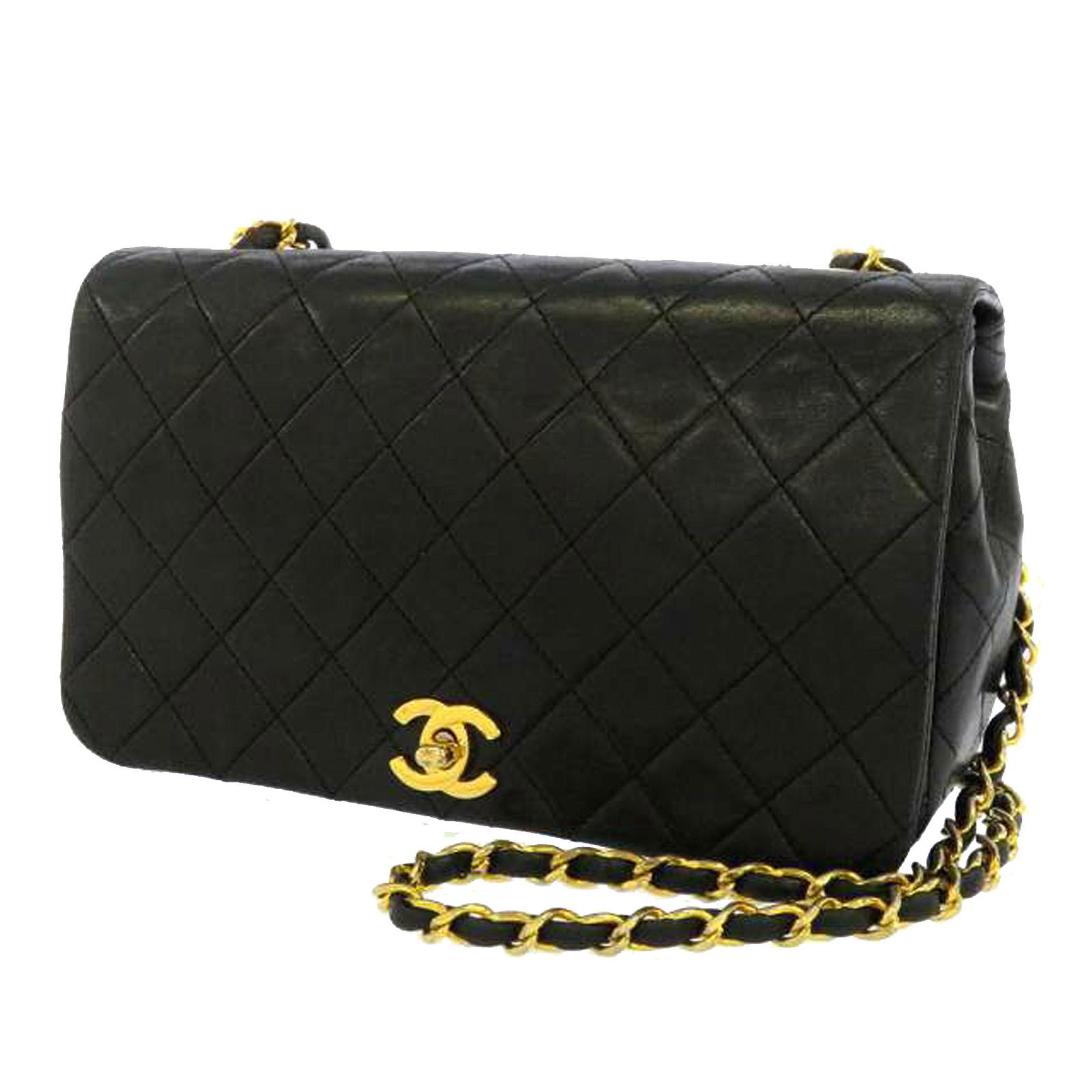 Authentic Chanel CC Timeless Lambskin Leather Flap Bag: This item qualifies for FREE DOMESTIC SHIPPING to customers in the USA This flap bag features a quilted lambskin leather body a leather woven chain strap a front flap with CC turnlock closure and an i