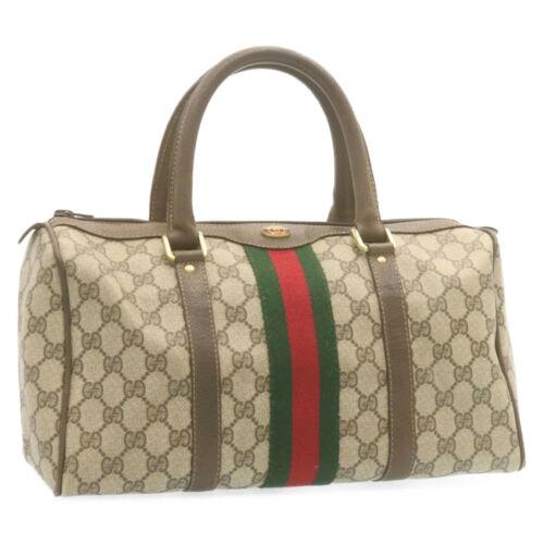 Authentic GUCCI Web Sherry Line GG Canvas Mini Boston: This item qualifies for FREE DOMESTIC SHIPPING to customers in the USA Brand: GUCCI Size: W33 x H17 x D14cm(Approx) Color: Beige Country/Region of Manufacture: Italy Material: PVC Leather Type: unknow