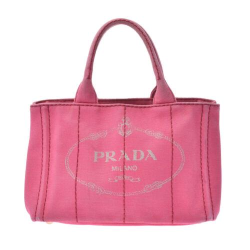 Authentic PRADA Canapa mini pink Hand Bag: This item qualifies for FREE DOMESTIC SHIPPING to customers in the USA Brand: PRADA Bag Depth: 14cm Style: Hand Bag Bag Length: 30cm Material: canvas Department: Ladies Color: Pink Type: Handbag Size: