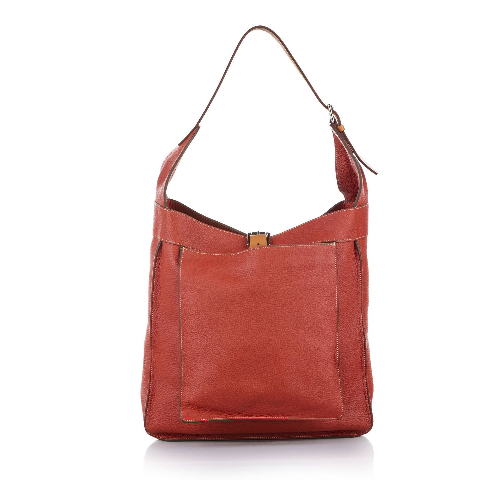 Authentic Hermes Marwari GM: This item qualifies for FREE DOMESTIC SHIPPING to customers in the USA The Marwari GM features a leather body a flat leather shoulder strap an exterior slip pocket an open top and an interior zip pock