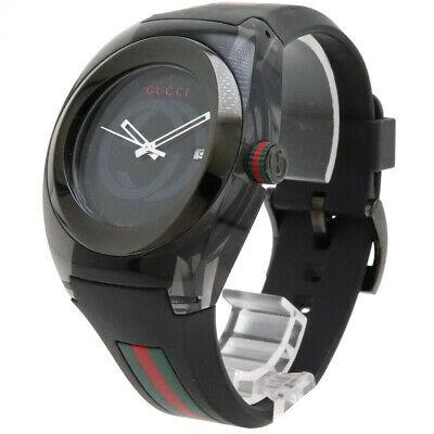 Authentic GUCCI Sink Black SS Rubber Interlocking G: This item qualifies for FREE DOMESTIC SHIPPING to customers in the USA Product Details Case size W44mm (excluding crown) H50mm (including lugs) Breath size 15.5-19.5cm Material SS / Rubber Movement Qu