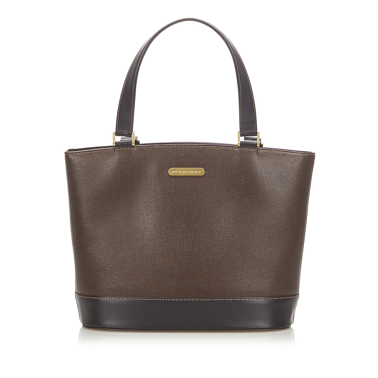 Authentic Burberry Leather Handbag: This item qualifies for FREE DOMESTIC SHIPPING to customers in the USA This handbag features a leather body flat leather handles an open top and interior zip and slip compartments. Brand: Burberry Mod