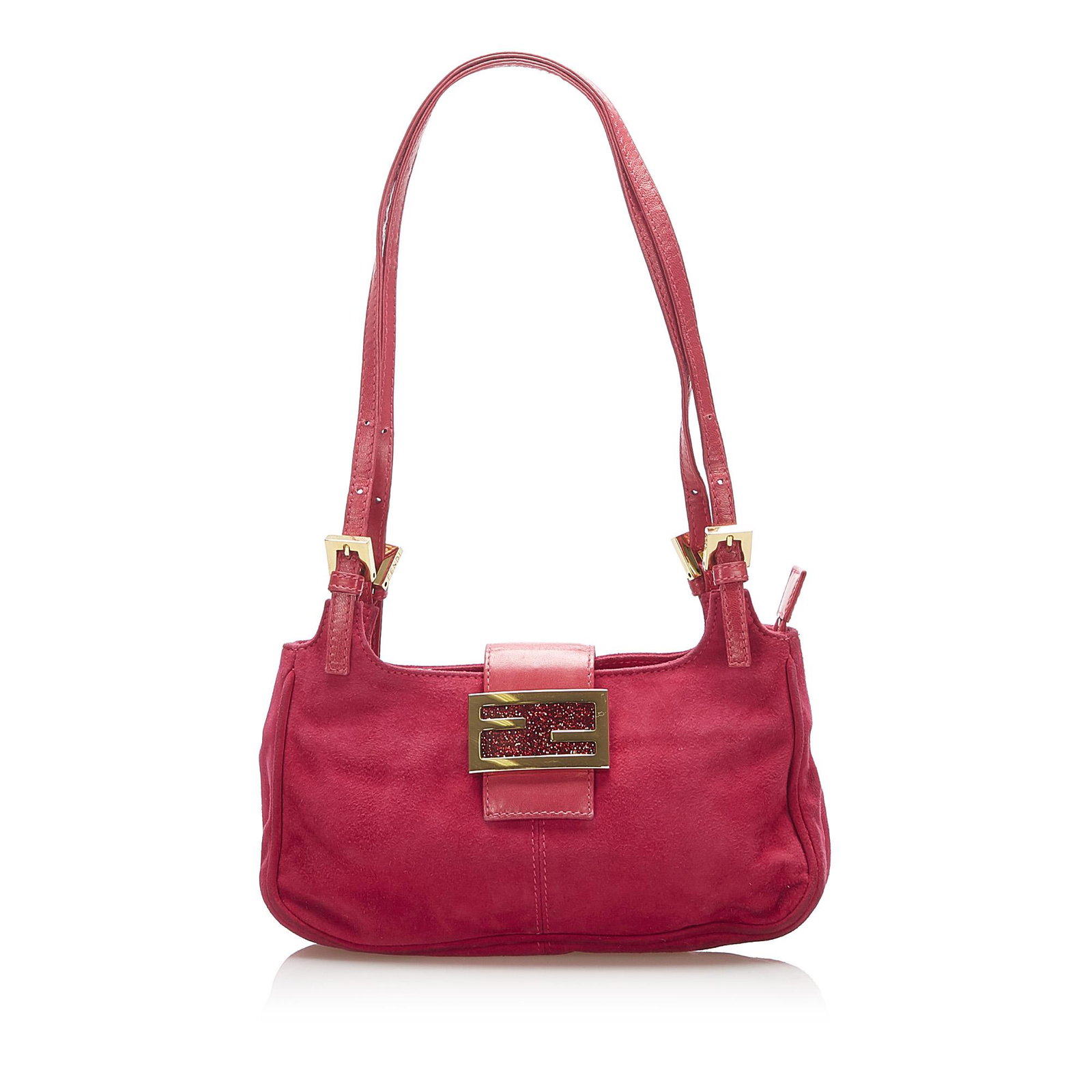Authentic Fendi Suede Shoulder Bag: This item qualifies for FREE DOMESTIC SHIPPING to customers in the USA This shoulder bag features a suede body flat leather straps a top strap with magnetic closure. and an interior zip pocket. Brand: