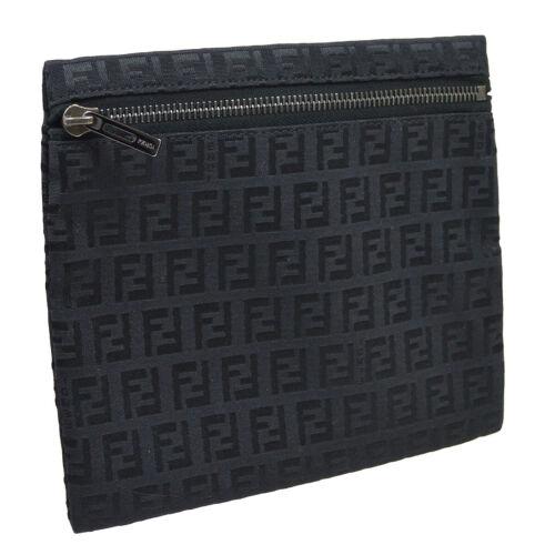 Authentic FENDI Zucchino Pattern Clutch Hand Pouch Bag: This item qualifies for FREE DOMESTIC SHIPPING to customers in the USA Size: Mini Pattern: Zucca Accents: Logo Color: Black Model: Pouch MPN: Does Not Apply Country/Region of Manufacture: Italy Closur